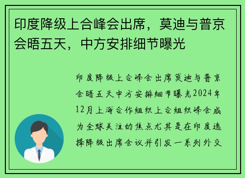 印度降级上合峰会出席，莫迪与普京会晤五天，中方安排细节曝光