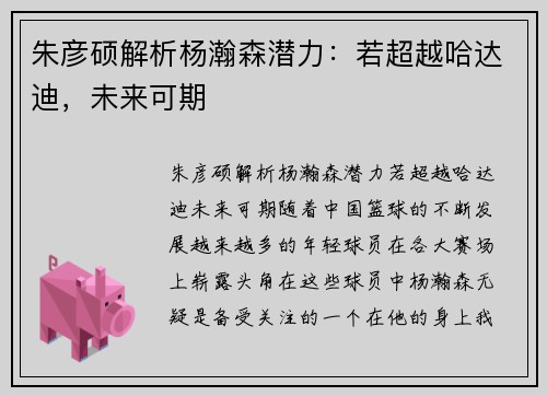 朱彦硕解析杨瀚森潜力：若超越哈达迪，未来可期