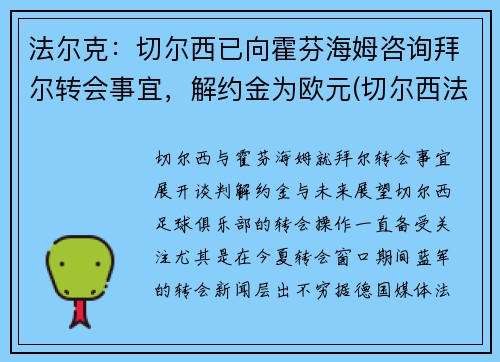 法尔克：切尔西已向霍芬海姆咨询拜尔转会事宜，解约金为欧元(切尔西法国球星)