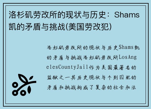 洛杉矶劳改所的现状与历史：Shams 凯的矛盾与挑战(美国劳改犯)